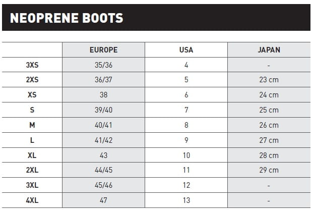 Mares Boots Größentabelle